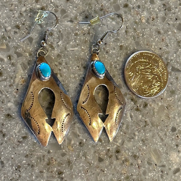Native American Sterling Silver & Sleeping Beauty Turquoise Earrings - Picture 7 of 10